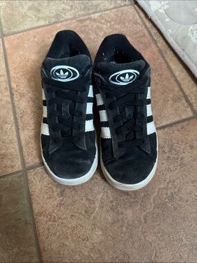 adidas Kids Black and White Suede Sneakers with Three Stripes